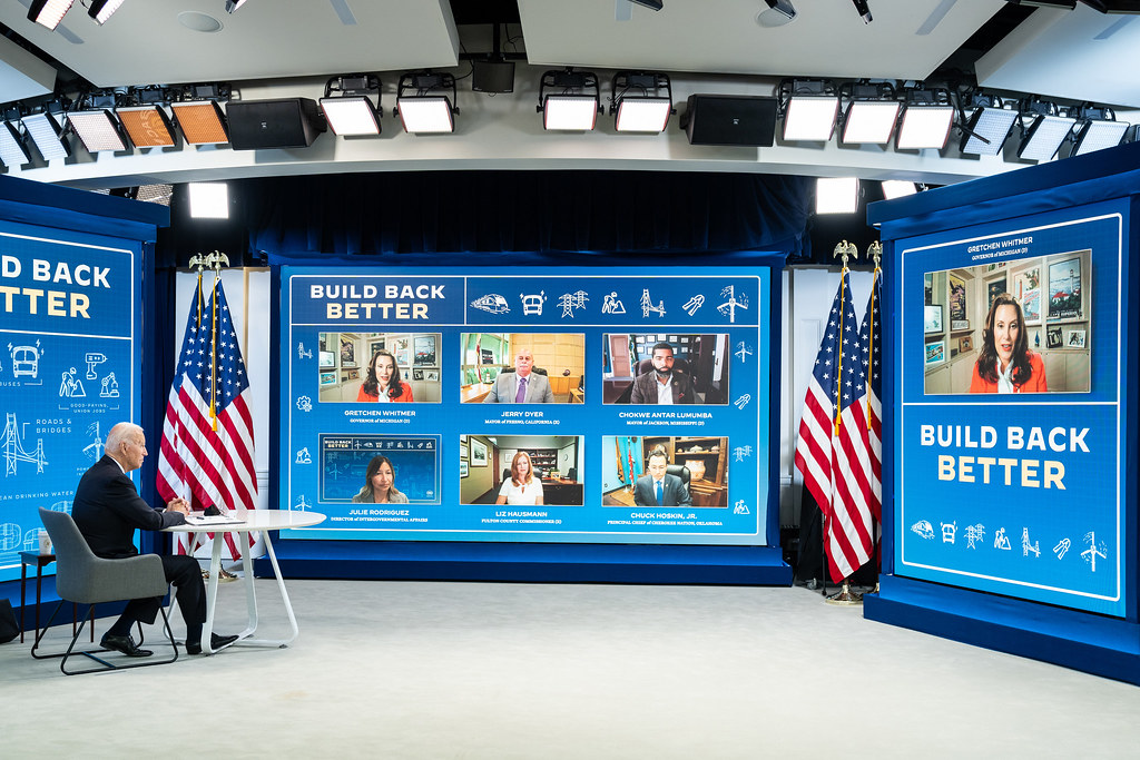 President Joe Biden meets virtually with governors, mayors, county officials and tribal leaders to discuss infrastructure. 