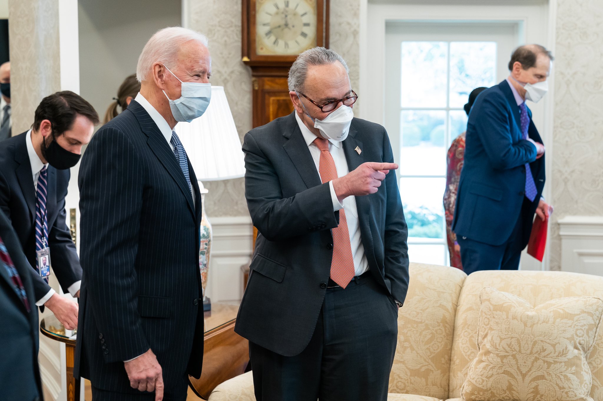 President Biden and Chuck Schumer speak at the White House.