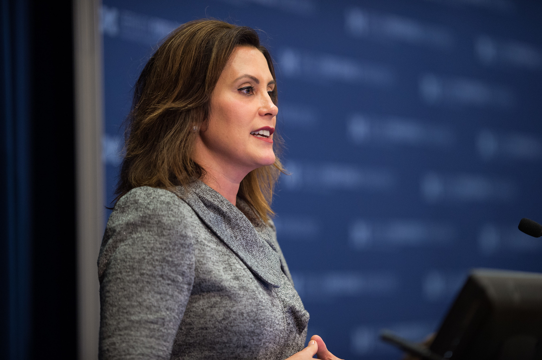 In 2015, Gretchen Whitmer (now governor of Michigan) speaks to her class. 