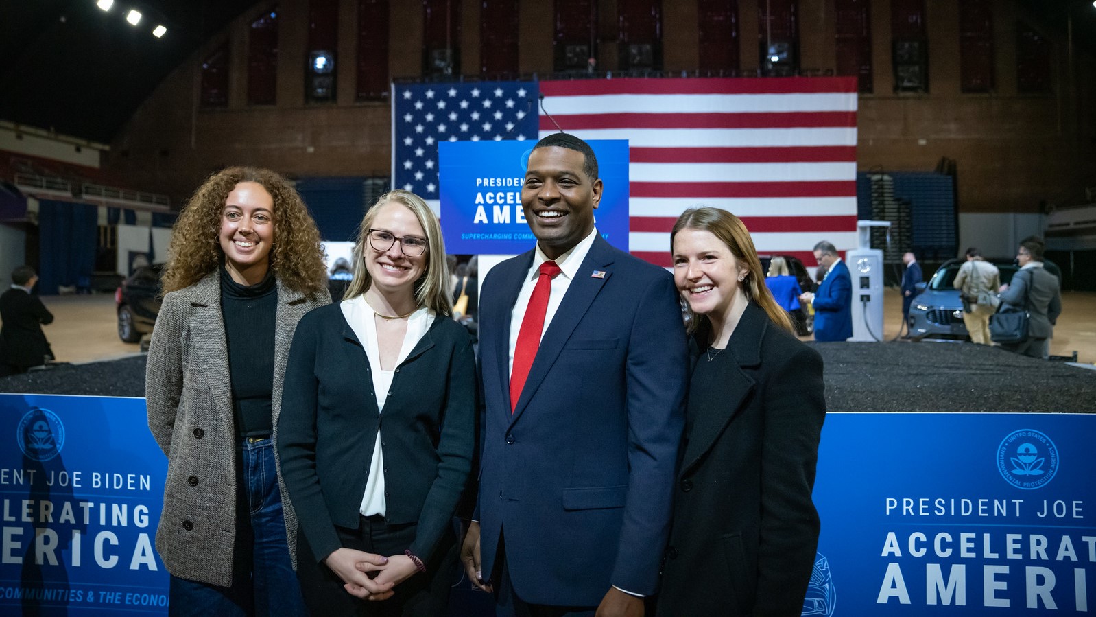 Evergreen staffers Hannah Reid, Dani Hupper, and Maisy Deans with EPA Administrator Regan