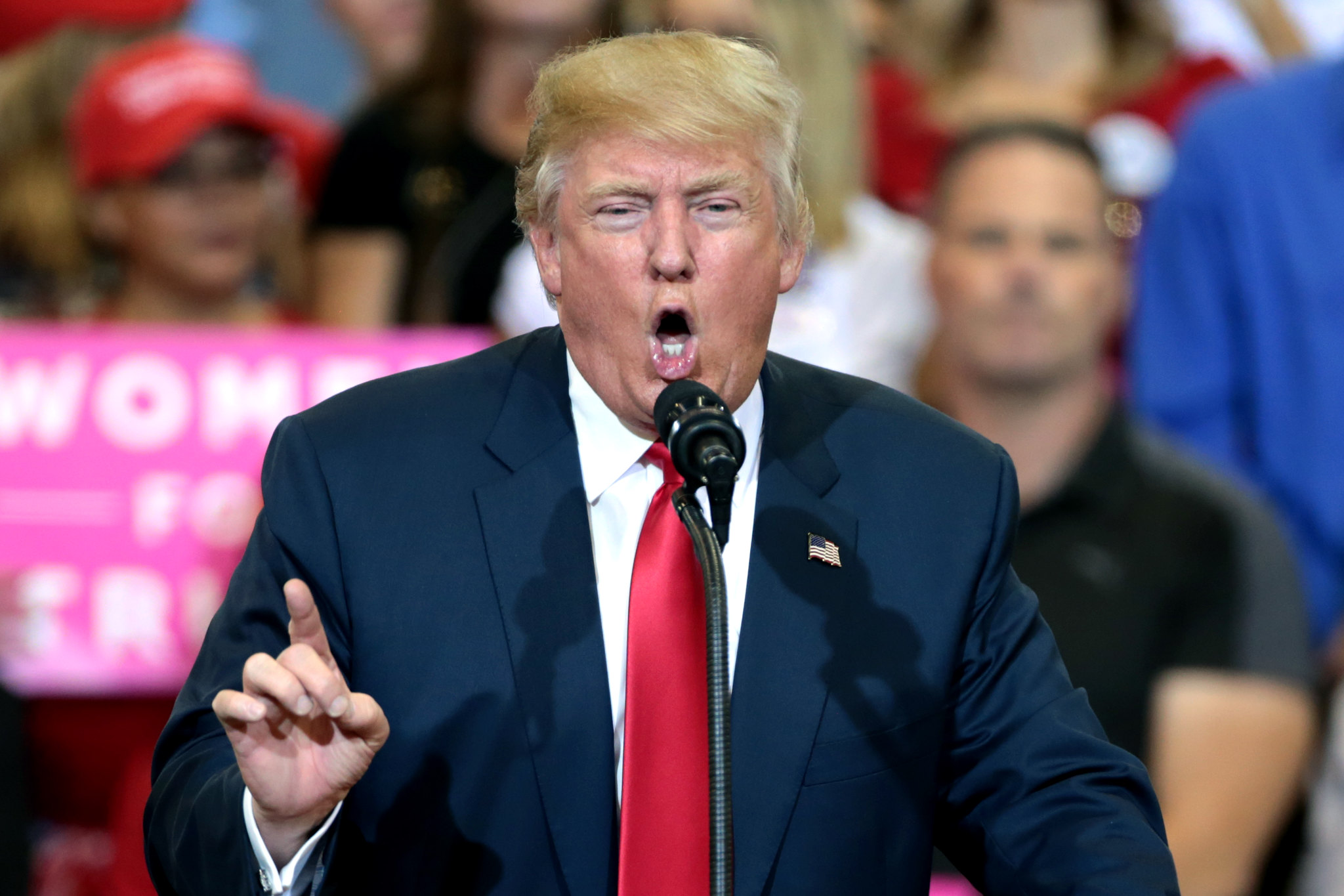 Donald Trump speaking at a campaign rally at the Phoenix Convention Center in 2016.